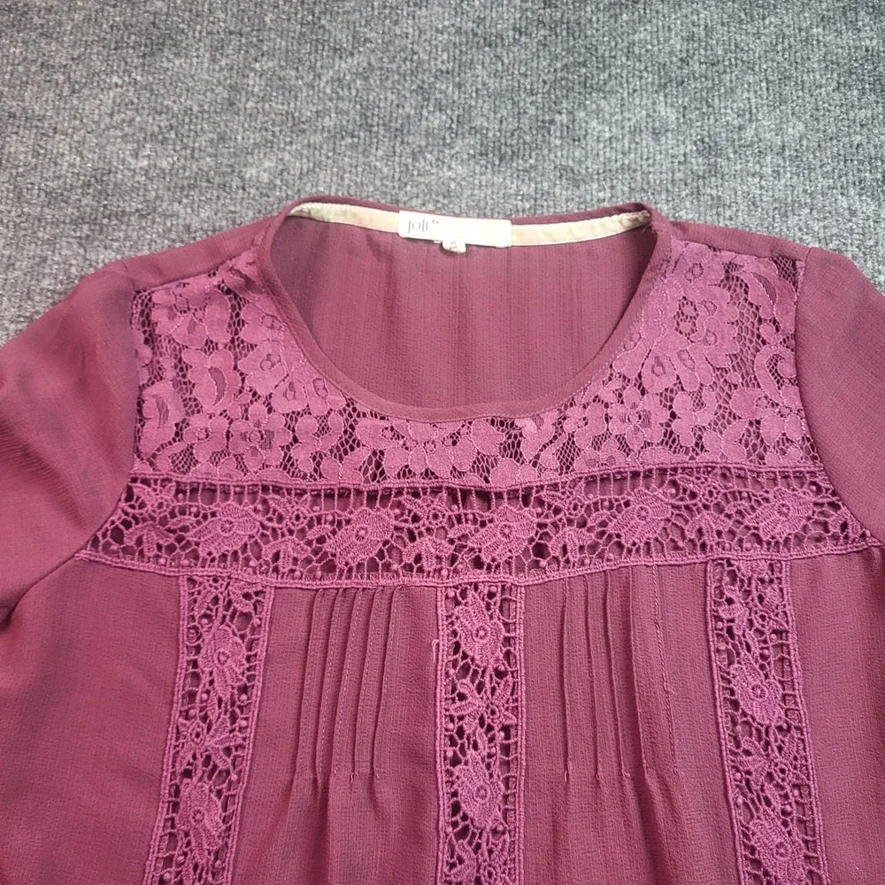 Jolt Womens Maroon Lace Trim Pintuck Long Sleeve Blouse Size Medium Burgundy Boh - Picture 2 of 6